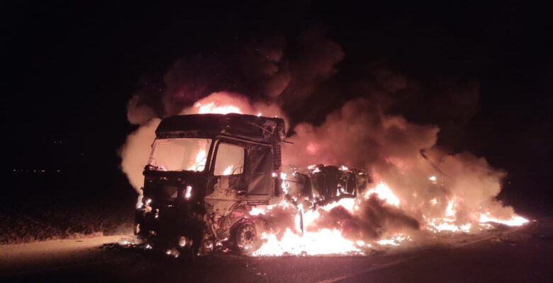 Ağrı’da park halindeki tır alev alev yandı