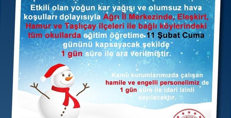 Ağrı’da eğitime kar engeli