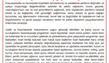 Ağrı’da toplantı, gösteri ve yürüyüşler 1 gün süre ile yasaklandı